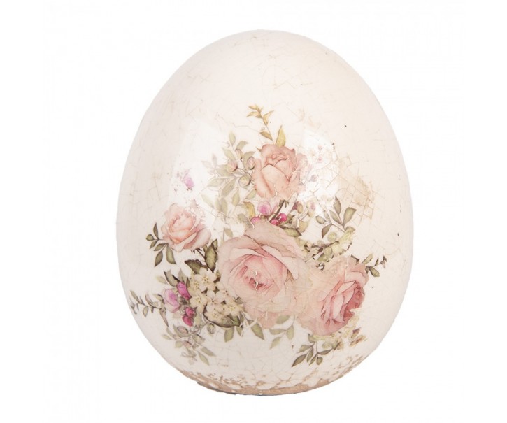 Keramické dekorační vajíčko s růžičkami Rosien L - Ø 14*16 cm Clayre & Eef