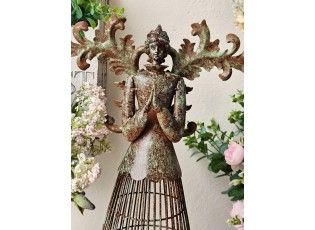 Rezavo-zelený dekorační svícen anděl Aniel Brocante - 29*17*58 cm