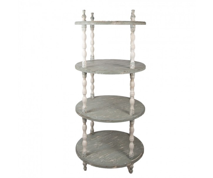 Zeleno-béžový antik volně stojící kulatý dřevěný regál Brocante - Ø 80*175 cm Clayre & Eef
