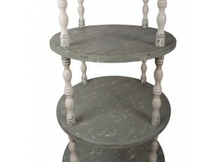 Zeleno-béžový antik volně stojící kulatý dřevěný regál Brocante - Ø 80*175 cm