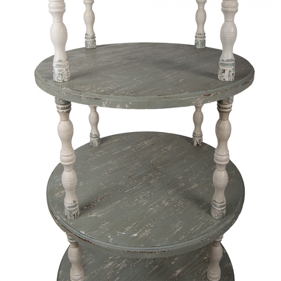 Zeleno-béžový antik volně stojící kulatý dřevěný regál Brocante - Ø 80*175 cm