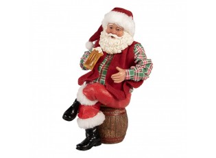 Červená vánoční dekorace figurka Santa Claus s pivem - 13*13*24 cm