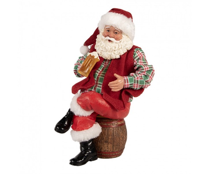 Červená vánoční dekorace figurka Santa Claus s pivem - 13*13*24 cm Clayre & Eef