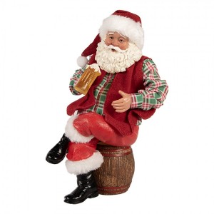 Červená vánoční dekorace figurka Santa Claus s pivem - 13*13*24 cm