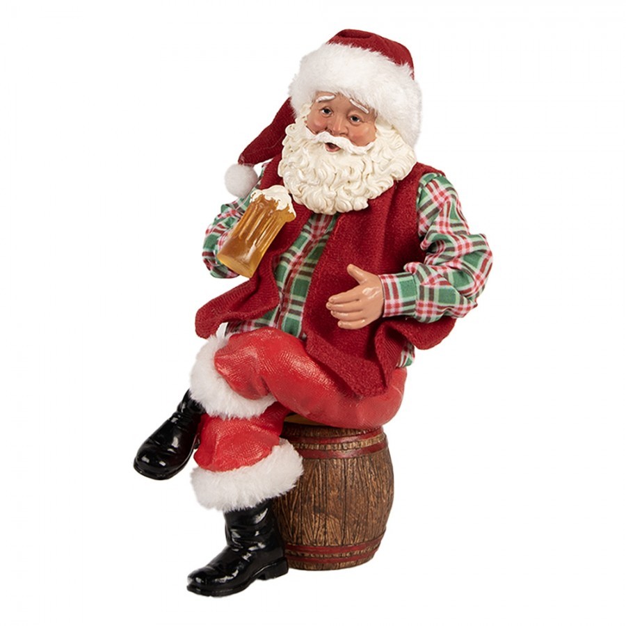 Červená vánoční dekorace figurka Santa Claus s pivem - 13*13*24 cm