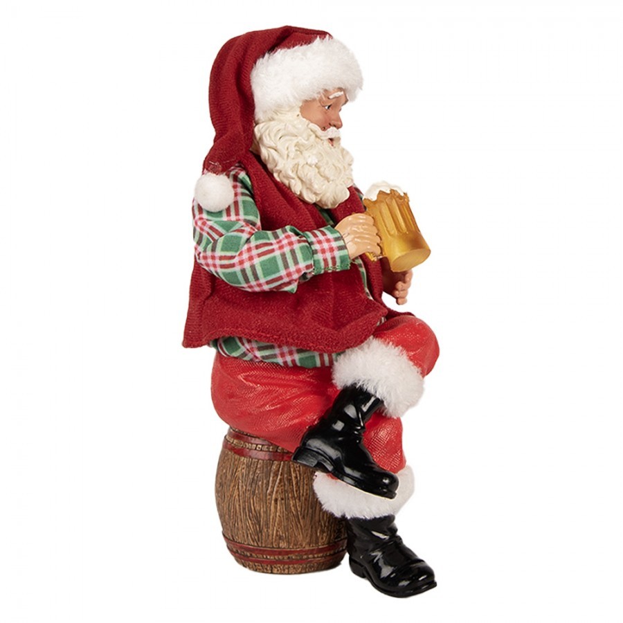 Červená vánoční dekorace figurka Santa Claus s pivem - 13*13*24 cm