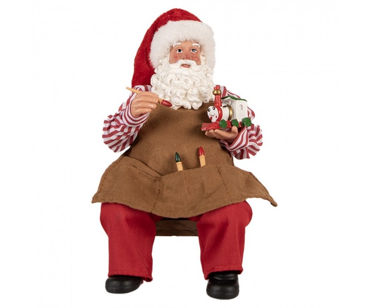 Červená vánoční dekorace figurka Santa Claus malující mašinku - 13*10*28 cm Clayre & Eef