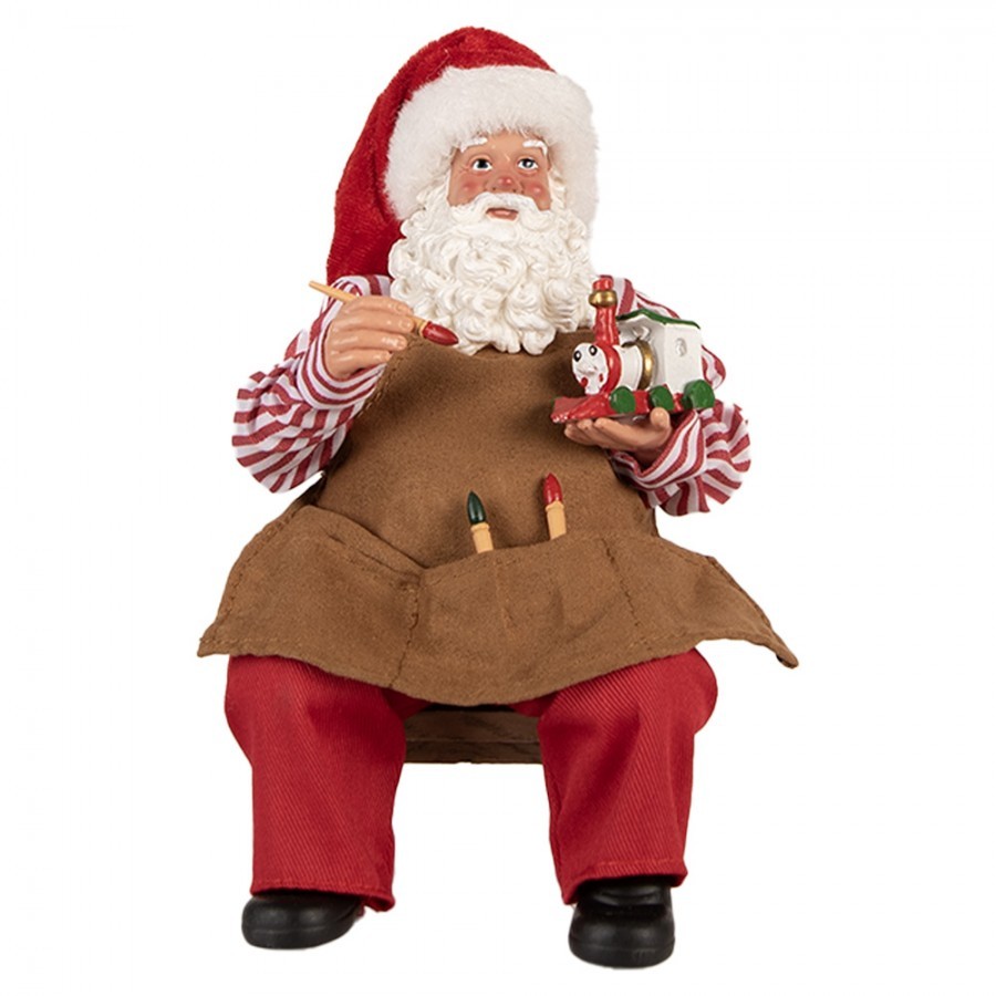 Červená vánoční dekorace figurka Santa Claus malující mašinku - 13*10*28 cm
