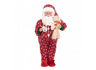 Červená dekorace figurka Santa Claus v overalu a s medvídkem - 22*19*45 cm