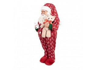 Červená dekorace figurka Santa Claus v overalu a s medvídkem - 22*19*45 cm