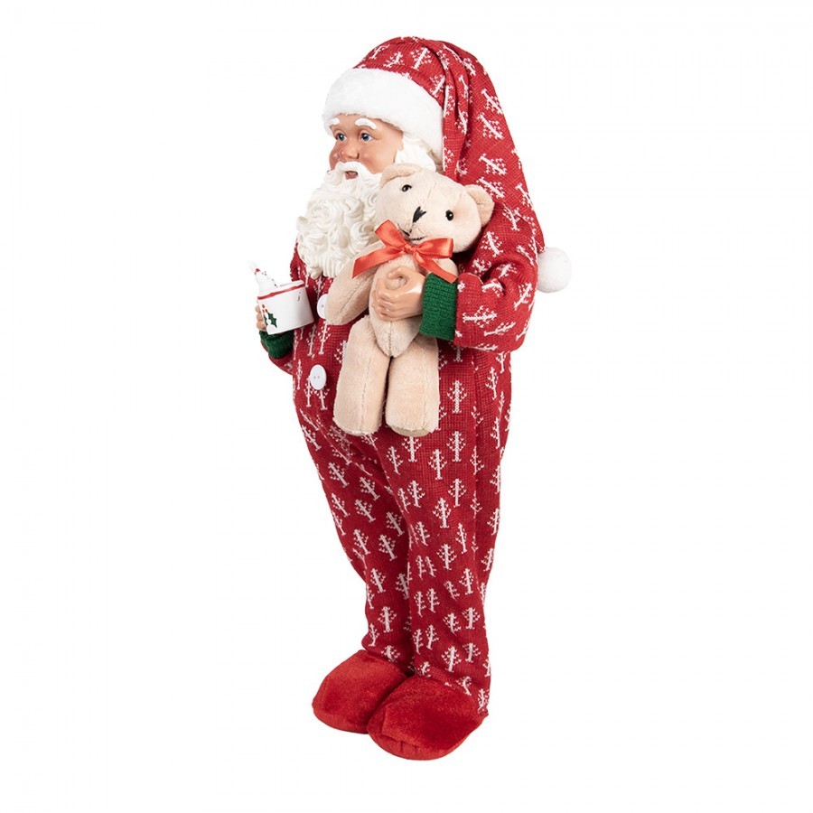 Červená dekorace figurka Santa Claus v overalu a s medvídkem - 22*19*45 cm