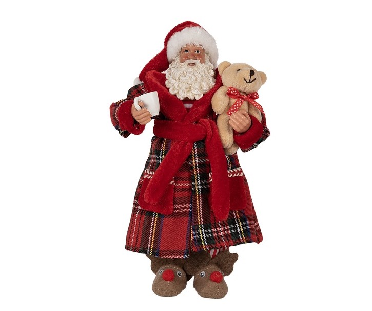 Vánoční dekorace Santa v pyžamu s lupou a seznamem jmen - 16*10*27 cm Clayre & Eef