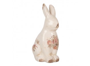 Béžová keramická dekorace králík s růžemi Rosien L - 16*12*28 cm