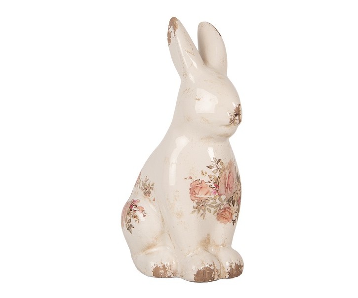 Béžová keramická dekorace králík s růžemi Rosien L - 16*12*28 cm Clayre & Eef