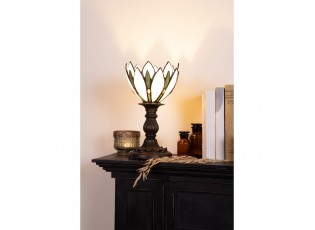 Bílo-hnědá stolní lampa tiffany Gemmnia - Ø 18*30 cm E14/ 1*25W