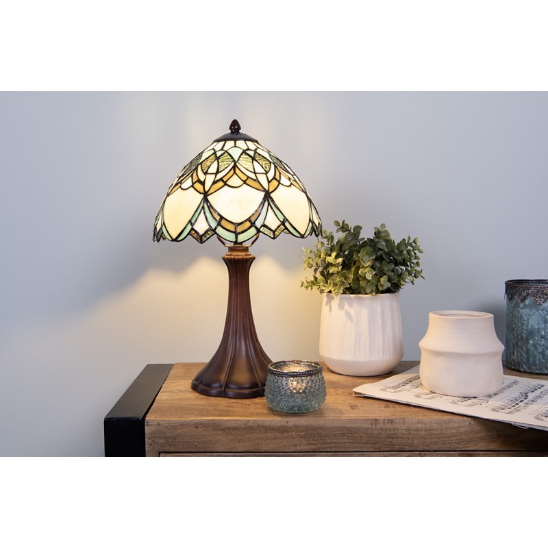 Béžovo-hnědá stolní lampa Tiffany Delafosse - Ø 25*42 cm E14/ 1*40W