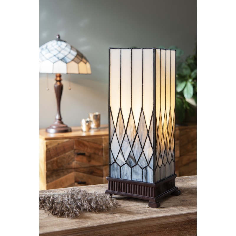 Bílo-šedá stolní lampa Tiffany Paulette - 17*17*43 cm E27/ 1*40W