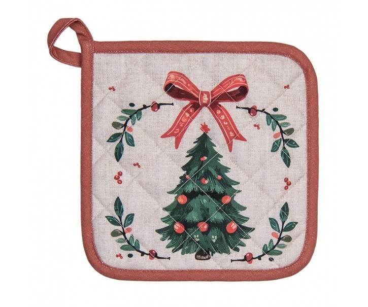 Béžová bavlněná chňapka podložka se stromky Christmas Harmony - 20*20 cm Clayre & Eef