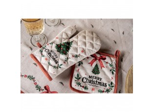 Béžová bavlněná chňapka podložka se stromky Christmas Harmony - 20*20 cm
