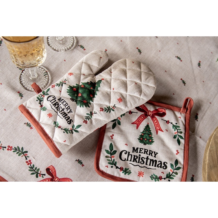 Béžová bavlněná chňapka podložka se stromky Christmas Harmony - 20*20 cm