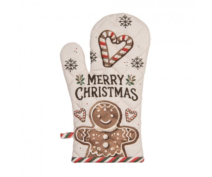Béžová bavlněná chňapka rukavice s perníčky Gingerbread Magic - 18*30cm Clayre & Eef