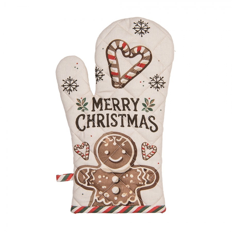 Béžová bavlněná chňapka rukavice s perníčky Gingerbread Magic - 18*30cm