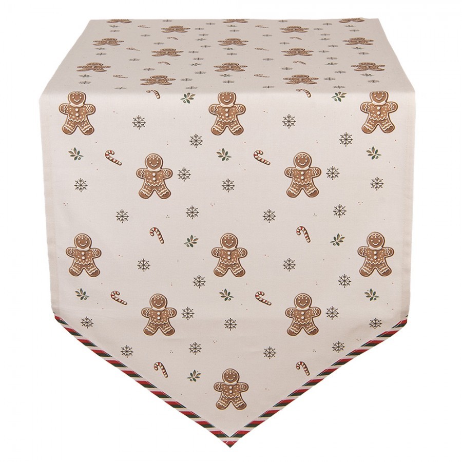 Béžový bavlněný běhoun s perníčky Gingerbread Magic - 50*160 cm