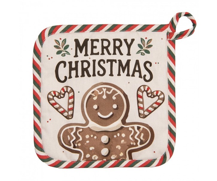 Béžová bavlněná chňapka podložka s perníčky Gingerbread Magic - 20*20 cm Clayre & Eef