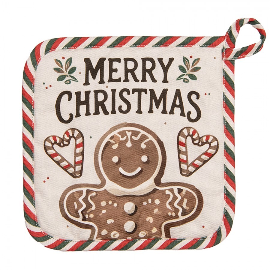 Béžová bavlněná chňapka podložka s perníčky Gingerbread Magic - 20*20 cm