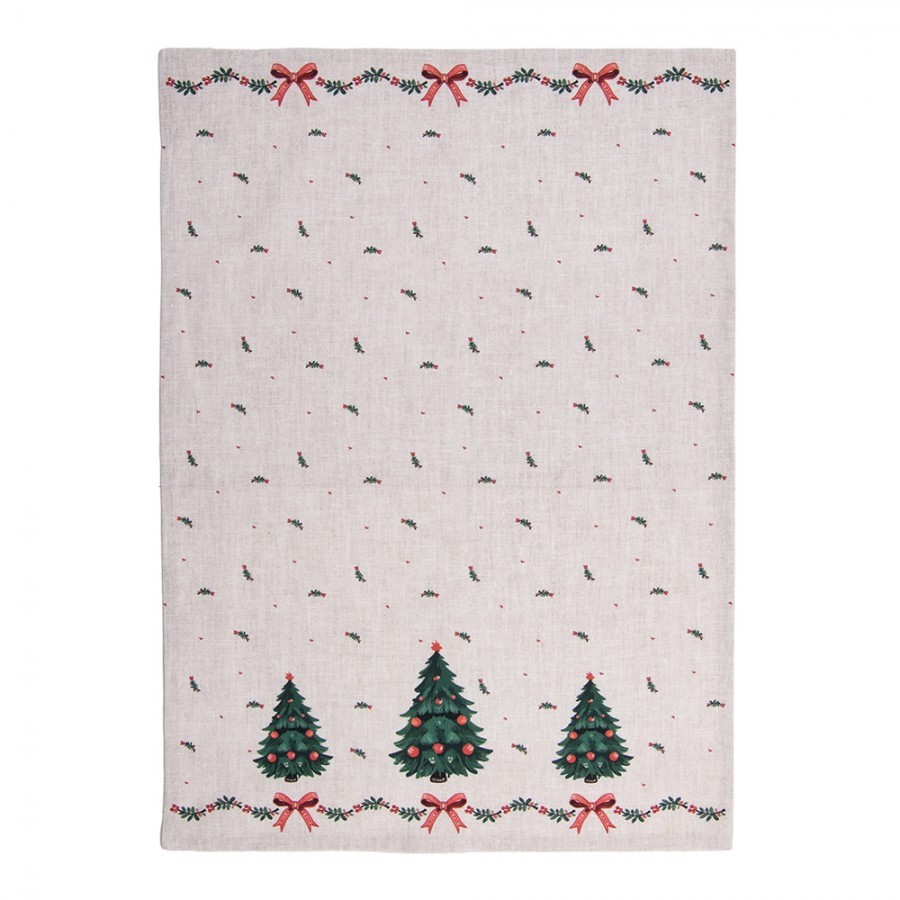 Béžová bavlněná utěrka se stromky Christmas Harmony - 50*70 cm