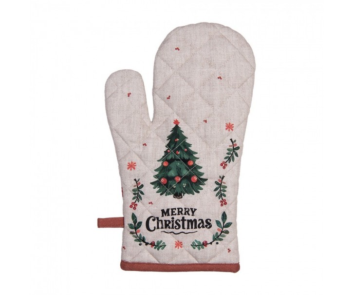 Béžová bavlněná chňapka rukavice se stromky Christmas Harmony - 18*30 cm Clayre & Eef