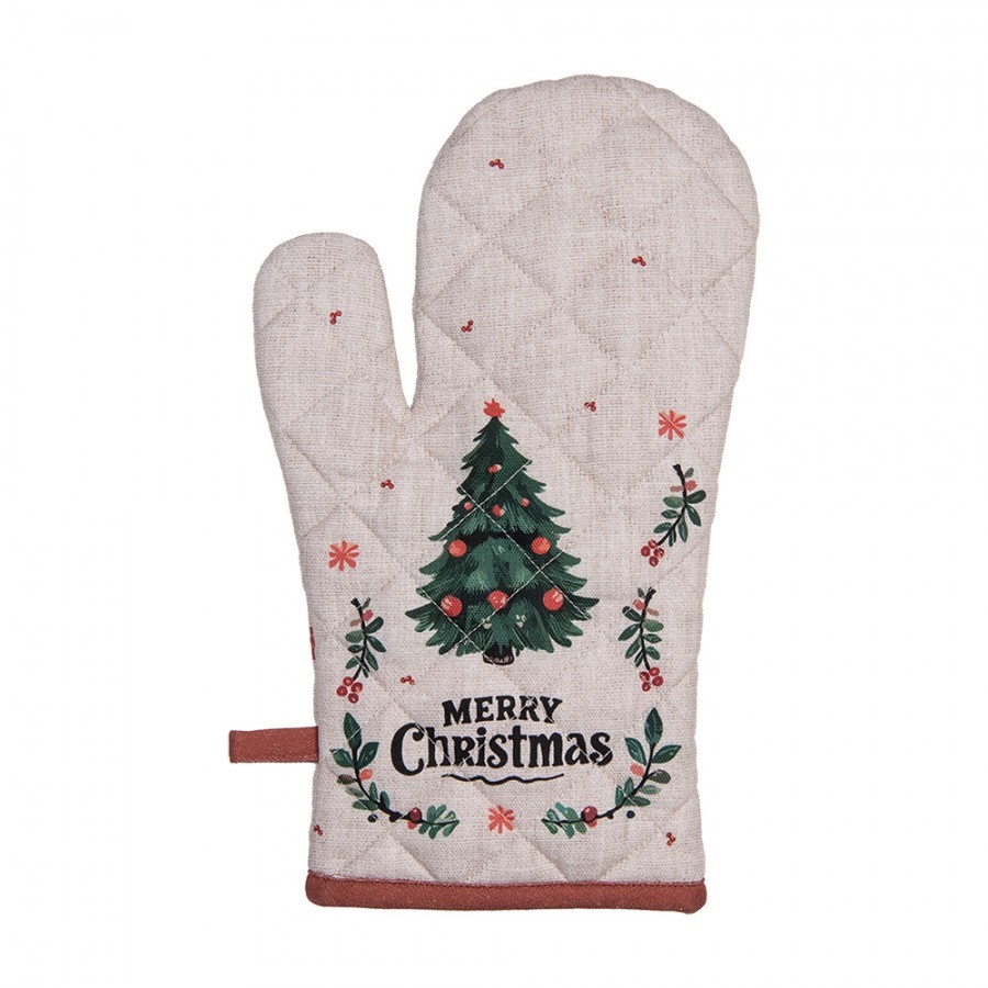 Béžová bavlněná chňapka rukavice se stromky Christmas Harmony - 18*30 cm