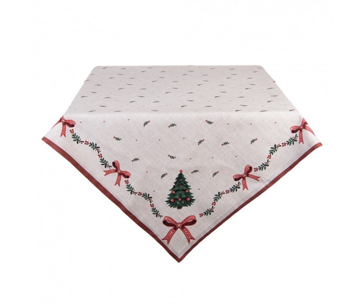 Béžový bavlněný ubrus se stromky Christmas Harmony - 100*100 cm Clayre & Eef