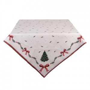 Béžový bavlněný ubrus se stromky Christmas Harmony - 100*100 cm
