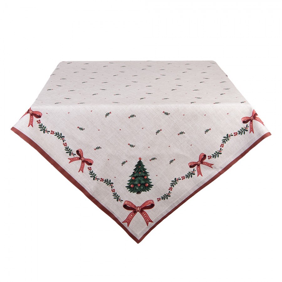 Béžový bavlněný ubrus se stromky Christmas Harmony - 100*100 cm