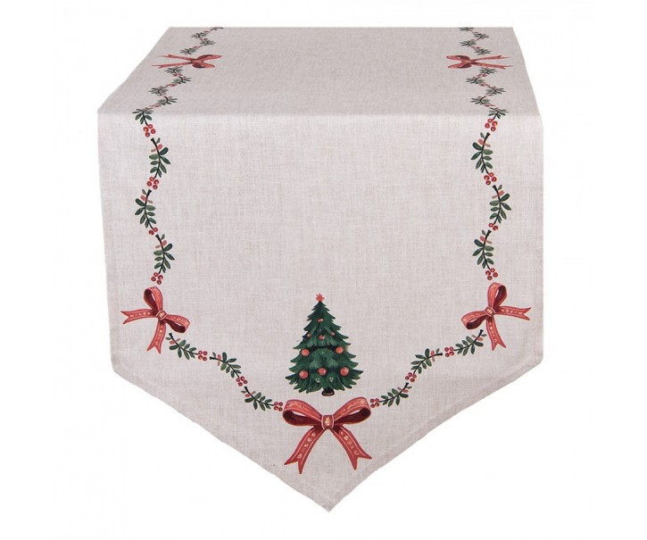 Béžový bavlněný běhoun se stromky Christmas Harmony - 50*160 cm Clayre & Eef