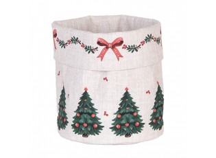 Béžový bavlněný košík na pečivo se stromky Christmas Harmony - Ø 15*16 cm