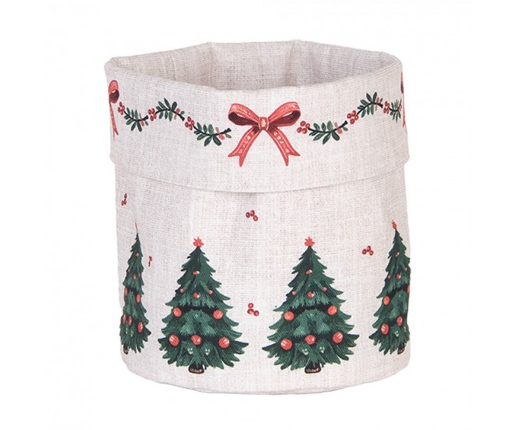 Béžový bavlněný košík na pečivo se stromky Christmas Harmony - Ø 15*16 cm Clayre & Eef