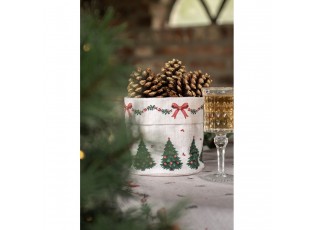 Béžový bavlněný košík na pečivo se stromky Christmas Harmony - Ø 15*16 cm