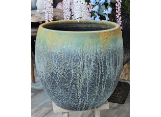 Azurovo-rezavý keramický květináč Vintage - Ø 34*30cm