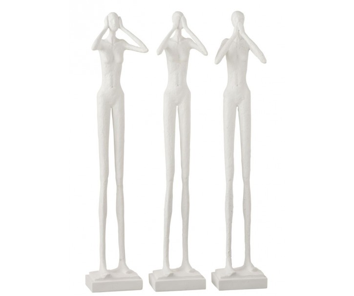 3ks bílá dekorace lidké figuríny nevidím, neslyším, nemluvím Figurines – 13*10*60 cm J-Line by Jolipa