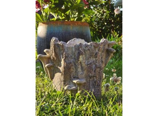 Hnědý cementový květináč kmen stromu s houbami Botanic M - 24*18*18 cm