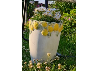 Cementový vysoký květináč lemovaný citróny Lemoni M - Ø 17*23 cm