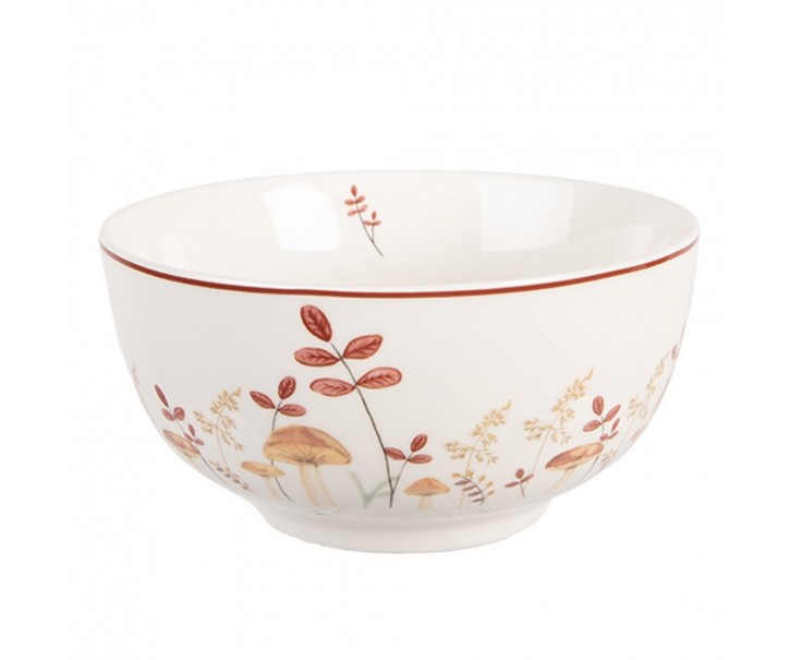 Bílá porcelánová miska s houbičkami Little Forest Jewels - Ø 14*7 cm / 500 ml Clayre & Eef