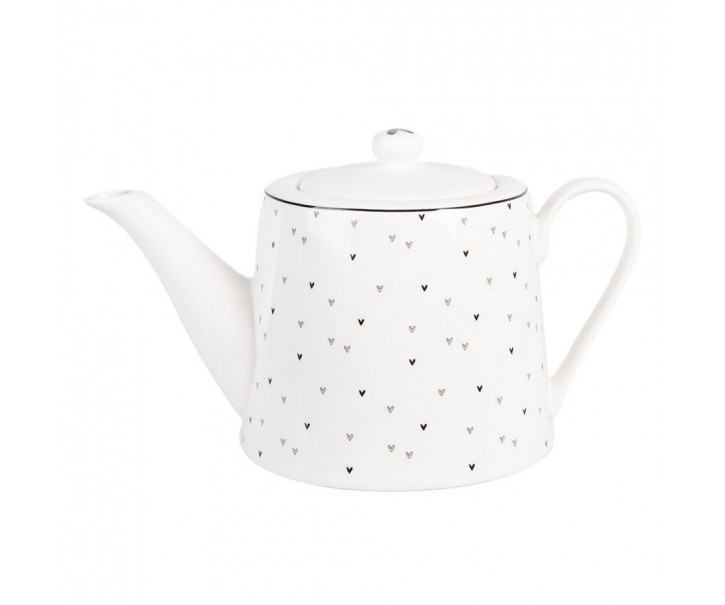 Bílá porcelánová konvička se srdíčky Lovely Day - 23*14*14 cm / 1000 ml Clayre & Eef