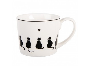 Bílý hrnek s kočkami a srdíčkem Dog&Cat - 12*8*7 cm / 275 ml