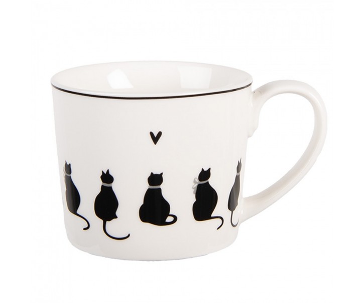 Bílý hrnek s kočkami a srdíčkem Dog&Cat - 12*8*7 cm / 275 ml Clayre & Eef