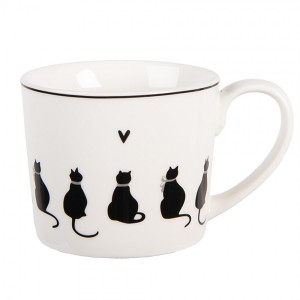 Bílý hrnek s kočkami a srdíčkem Dog&Cat - 12*8*7 cm / 275 ml