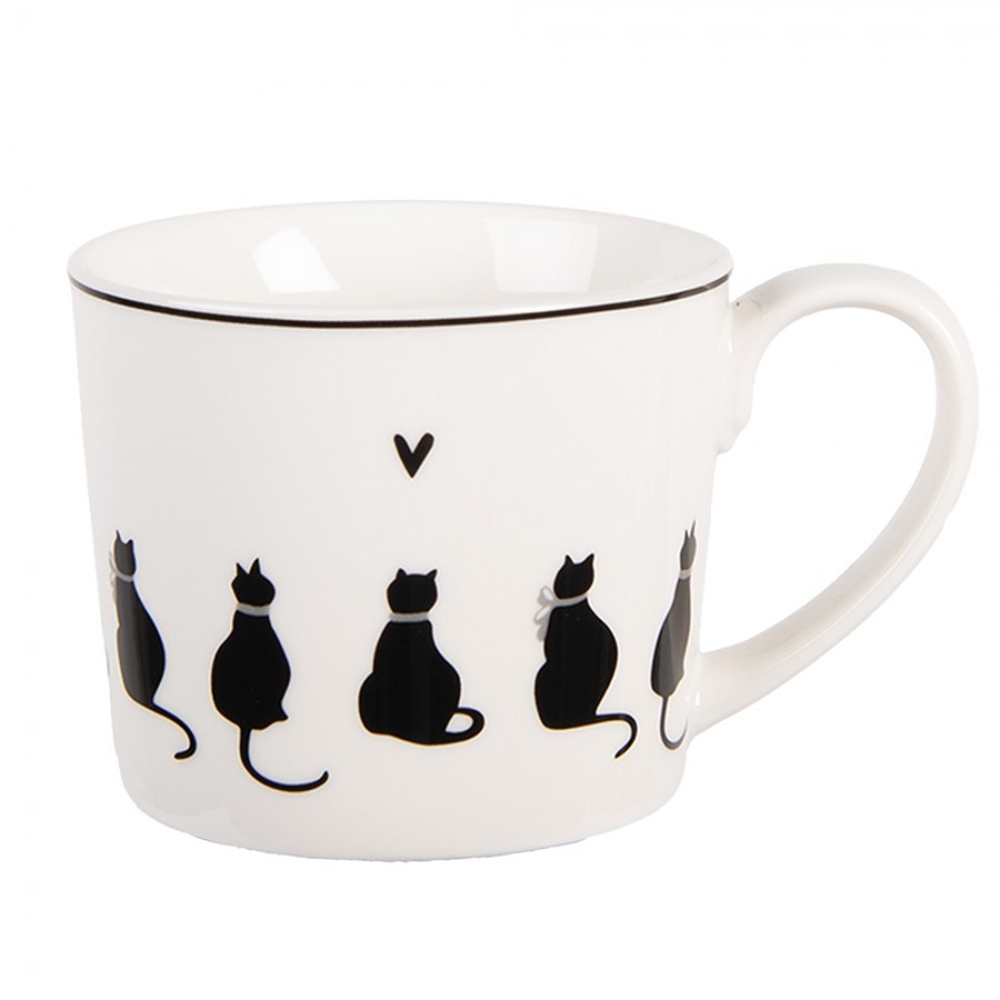 Bílý hrnek s kočkami a srdíčkem Dog&Cat - 12*8*7 cm / 275 ml