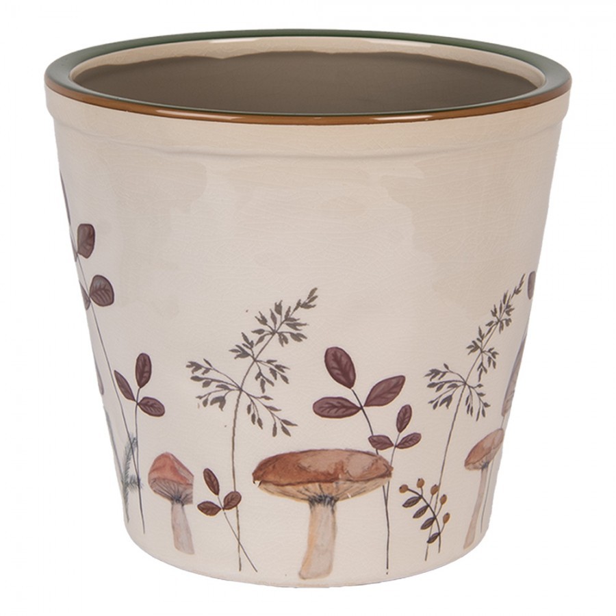Béžový obal na květináč s houbičkami Little Forest Jewels XL - Ø 21*20 cm 6CELFJ0001XL